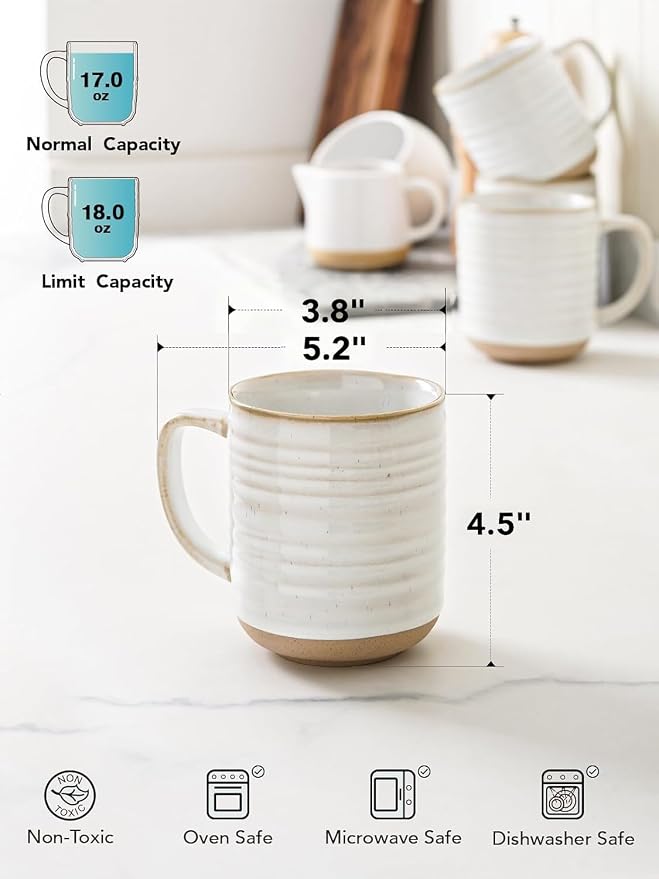 LE TAUCI Coffee Mugs 18 oz, Ceramic Mug Set, Coffee Cups