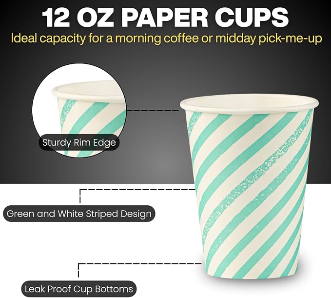 Disposable Coffee Cups with Lids, To Go Paper Hot Cups, Water Blue