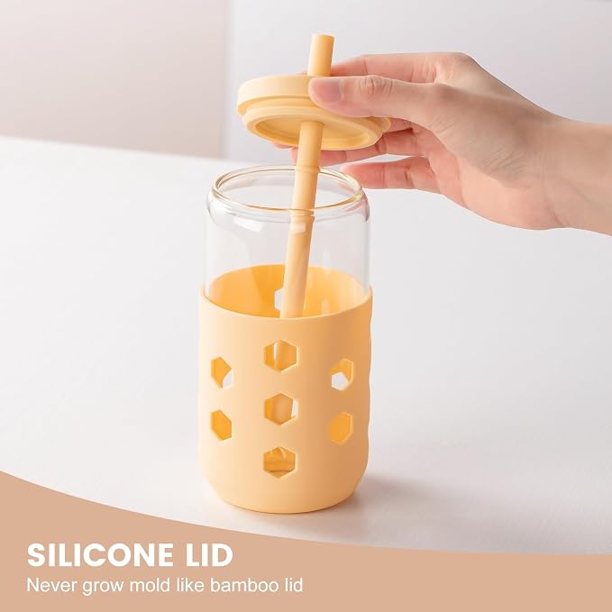 Mrsdry 16 oz Glass Cups with Lids and Straws
