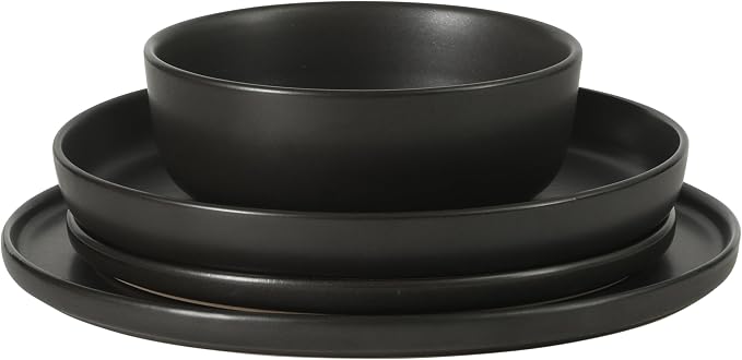 Gibson Elite Bayou Moon Plates and Bowls Sets, 16-Piece Black Matte Stoneware
