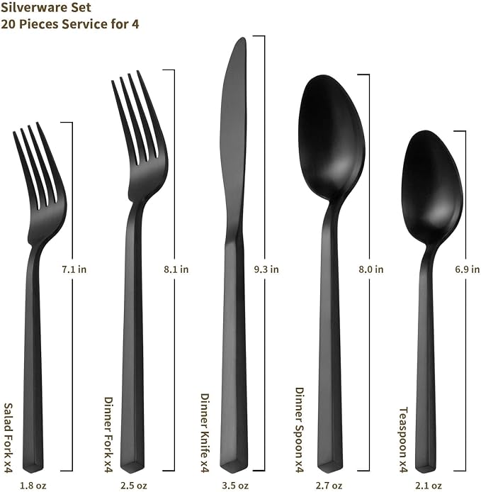 Alata Cube Black 20-Piece Forged Silverware Set Stainless Steel Flatware Set