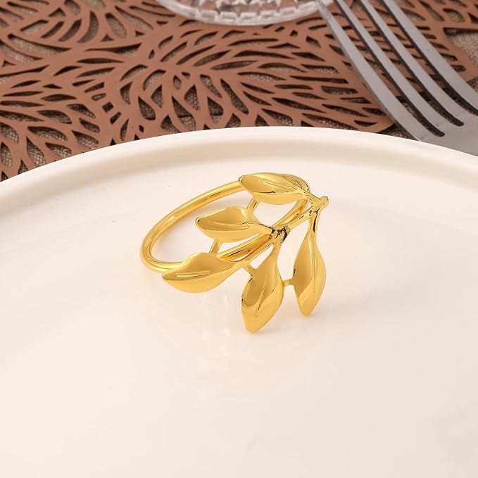 14K Gold Napkin Rings Set of 12, Metal Gold Napkins Rings Holder Buckles