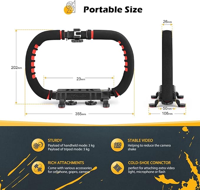 Zeadio Camera Smartphone Stabilizer, Handle Grip Handheld Video Rig,
