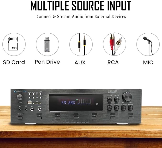 Vaiyer Home Audio System Kit, 6-Channel 6000 Watts Bluetooth Amplifier