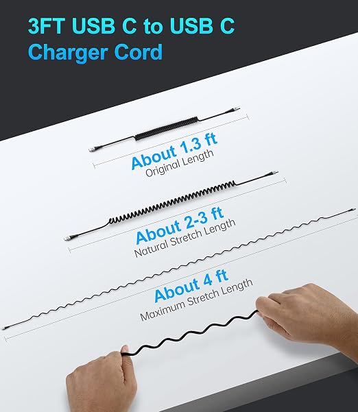 USB C to C 100W 3ft, Short Type C USBC Fast Charging Cable