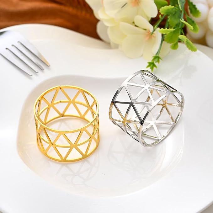 14K Gold Napkin Rings Set of 12, Metal Napkins Rings Holder Buckles