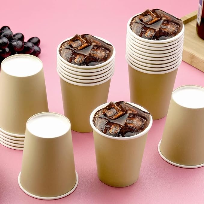 75 Pack 8 oz Disposable Paper Cups, Khaki Paper Coffee Cups | Beverage Drinking