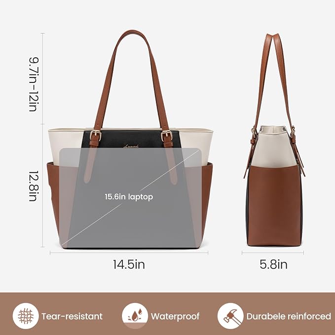 LOVEVOOK Laptop Tote Bag for Women, Leather Work Computer Briefcase Bag | Large
