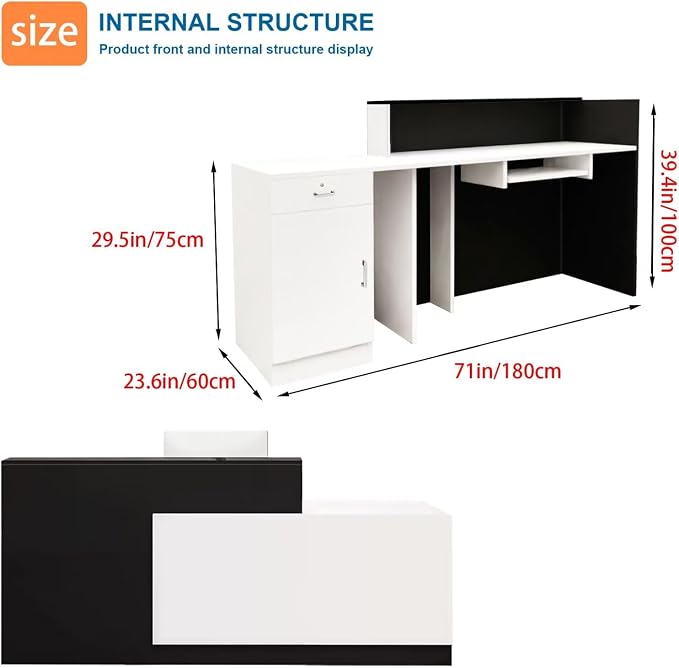 Reception Desk with Counter Modern Checkout Counter with Lockable Drawer