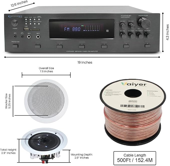 Vaiyer Home Audio System Kit, 6-Channel 6000 Watts Bluetooth Amplifier