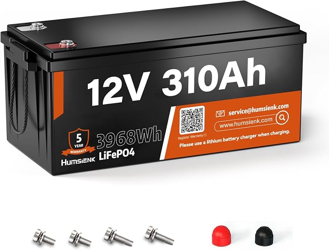 12V 310Ah LiFePO4 Lithium Battery – Max. 3968Wh Solar/RV/Off-Grid Power
