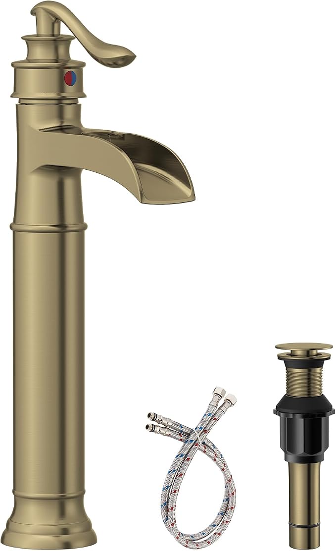 Vessel Sink Faucet Brushed Gold Waterfall Bathroom Sink Faucet Single