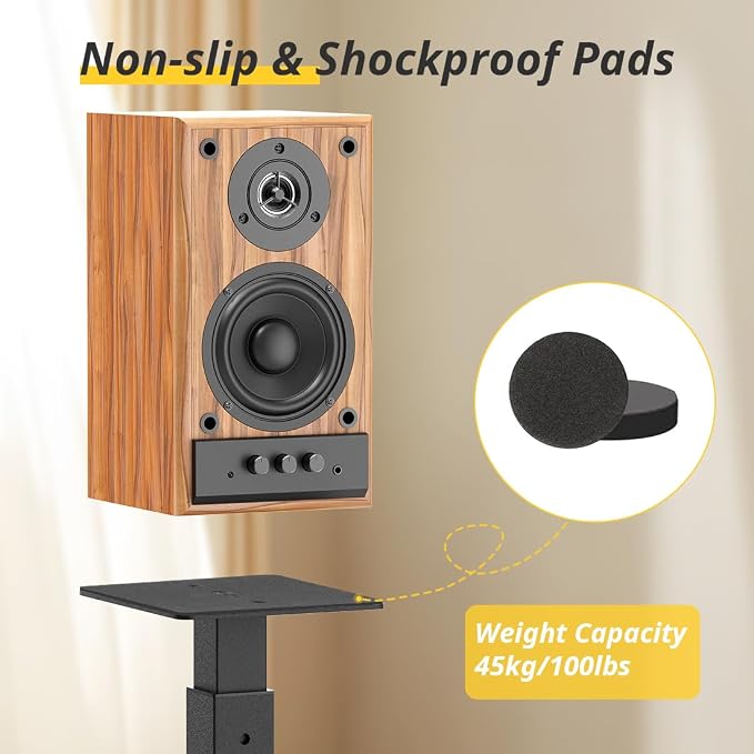 Adjustable Bookshelf Speaker Stands Pair, 20-27.5 Inch All-Metal Heavy Duty