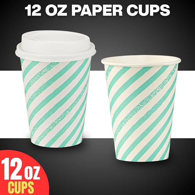 Disposable Coffee Cups with Lids, To Go Paper Hot Cups, Water Blue