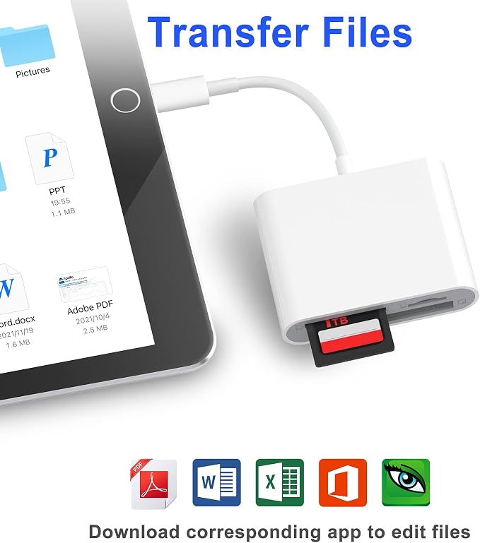 CF SD Card Reader for iPhone iPad, 3 in 1 Compact Flash Memory Card Reader