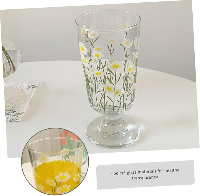 Daisy Set Vintage Romantic Glasses Cup Floral Glassware Daisy Drinking Glasses