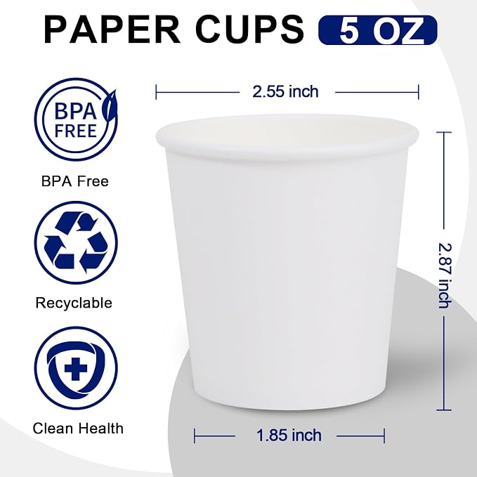 Clawsoff 100 Count 5 oz Disposable Small Paper Bathroom Mouthwash Cups | White