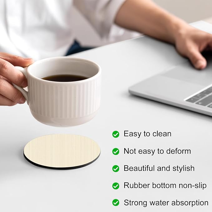Cream Thin Lines Coasters Set of 2, Absorbent Coasters