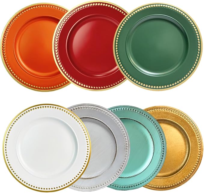 Orange Beaded Charger Plates, 13 Inch Plastic Round Chargers