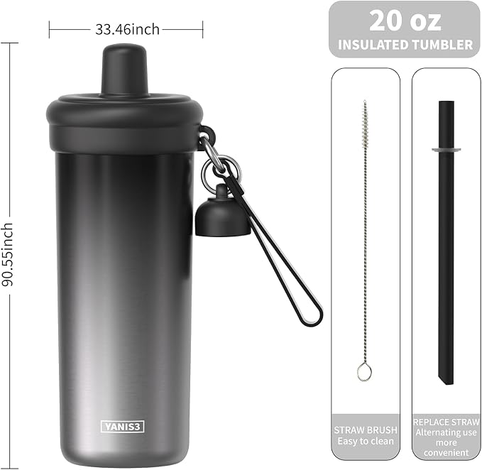 20 oz Thermo Cup with Straw, Thermal Insulated Car Cups with Hand Strap