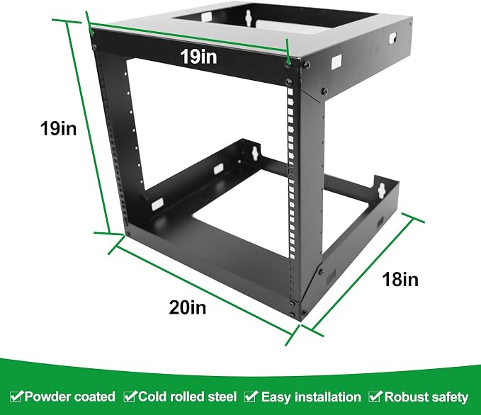 9U Wall Mount Open Frame 19 Inch Server Equipment Rack Wall Mountable Heavy