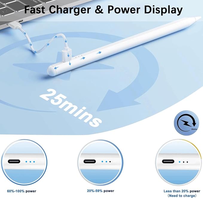 Stylus Pen for iPad, Tilt Sensitivity Palm Rejection Fast Charge Stylus Pencil