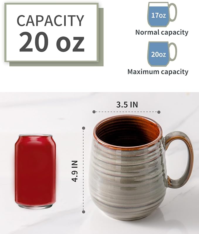 HASENSE 20 Oz Coffee Mugs Set of 2, Porcealin Large Coffee Cups