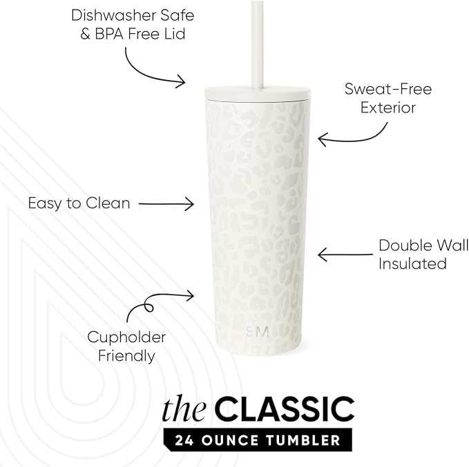 Simple Modern Iced Coffee Tumbler, Insulated | 24oz | Leopard | Reusable