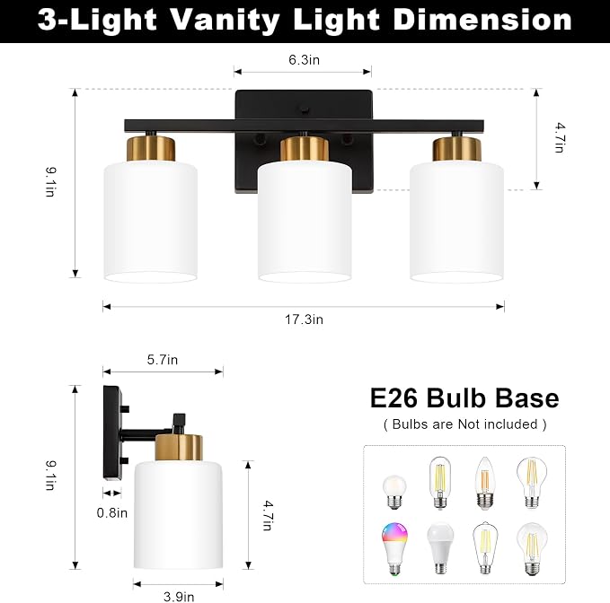 Black and Gold Bathroom Light Fixtures