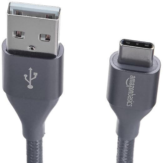 Amazon Basics USB-C to USB-A 2.0 Fast Charger Cable, Nylon Braided Cord