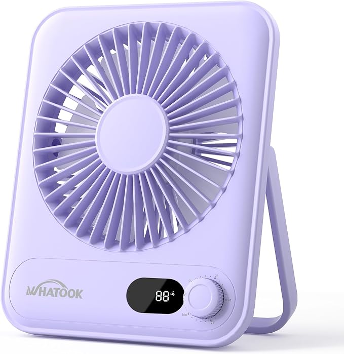 WHATOOK Small Desk Fan Personal Fans: 5000mah 25 Hours Battery Office Quiet