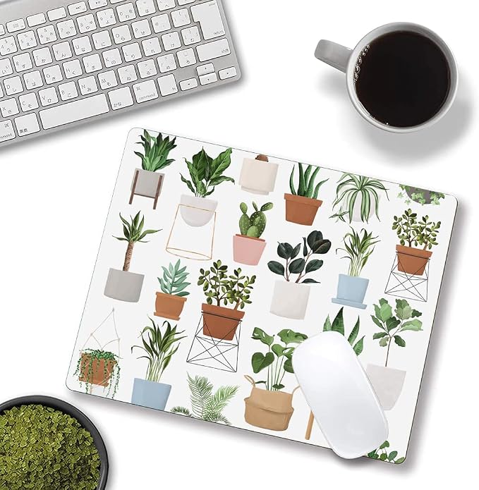 Mouse Pad, Cute House Plants Mouse Pads, Square Washable Cloth Personalized