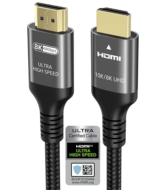 10K 8K 4K HDMI Cable 48Gbps 1.5 FT, Certified Ultra High Speed HDMI® Cable 4K
