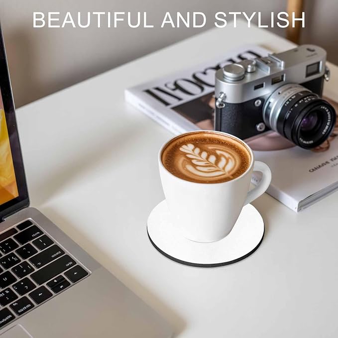White Coasters Set of 4, Modern Minimalist Pure Soild Color Soft Absorbent