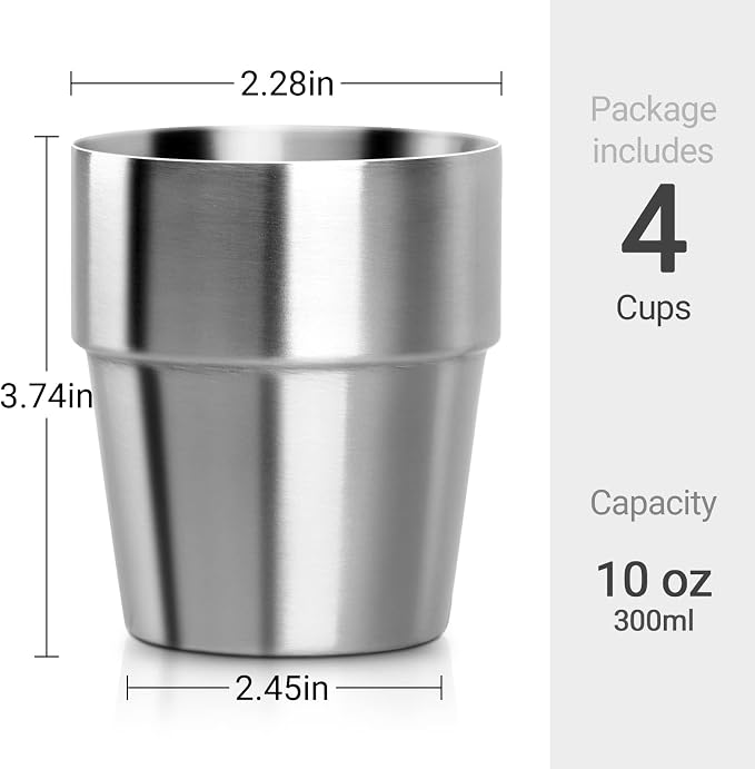 Beasea Stainless Steel Insulated Cup, 10 oz Stackable Stainless Steel Cups Set