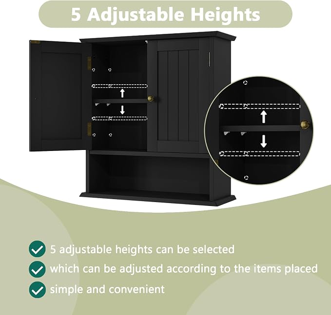 Black Wall Cabinet, 2-Door Medicine Cabinet