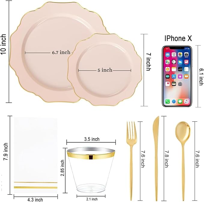 175Pcs Pink Plastic Plates