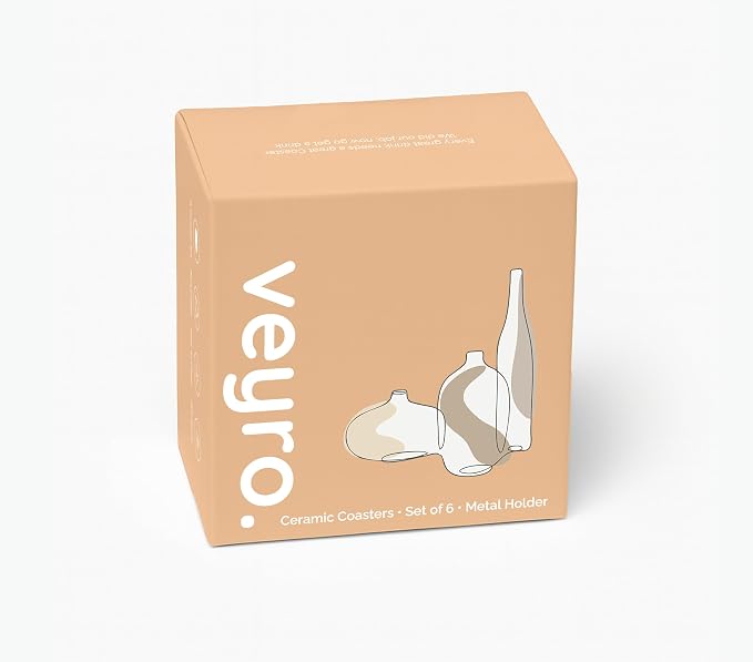 VEYRO Ceramic Coasters Set of 6 – Absorbent Stone Drink Coasters