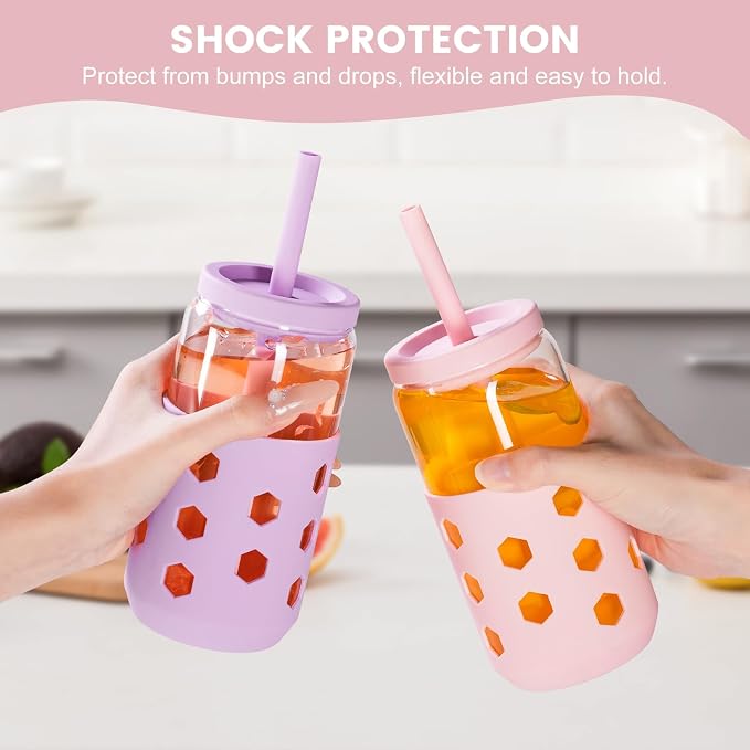 Mrsdry 16 oz Glass Cups with Lids and Straws