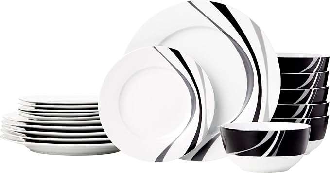 Amazon Basics 18-Piece Complete Kitchen Dinnerware Set, Microwave and