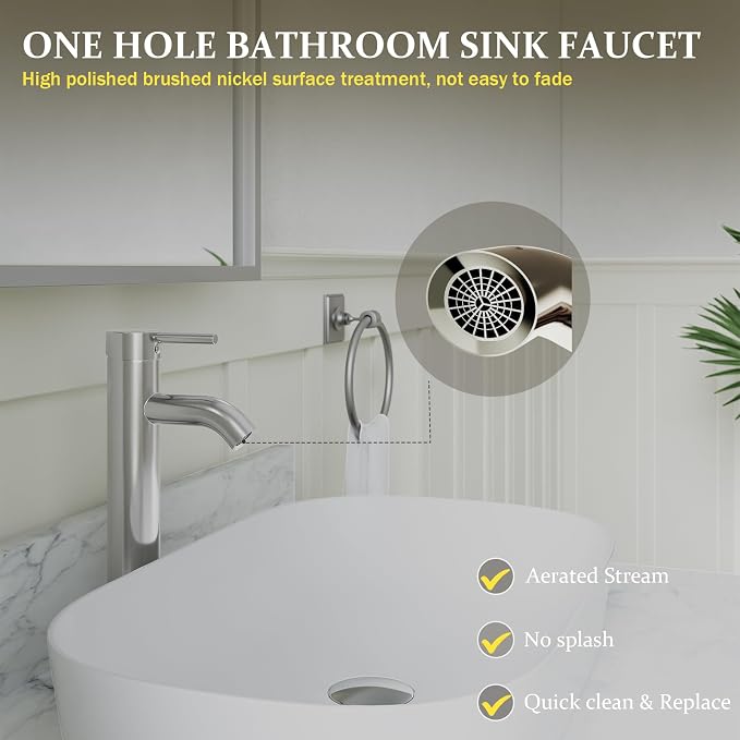 Chrome Bathroom Faucets, Vessel Sink Faucet One Hole Single Handle