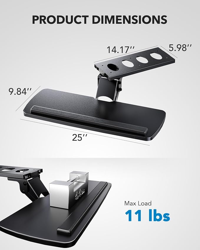 HUANUO Keyboard Tray Under Desk, 360 Adjustable Ergonomic Sliding Keyboard &