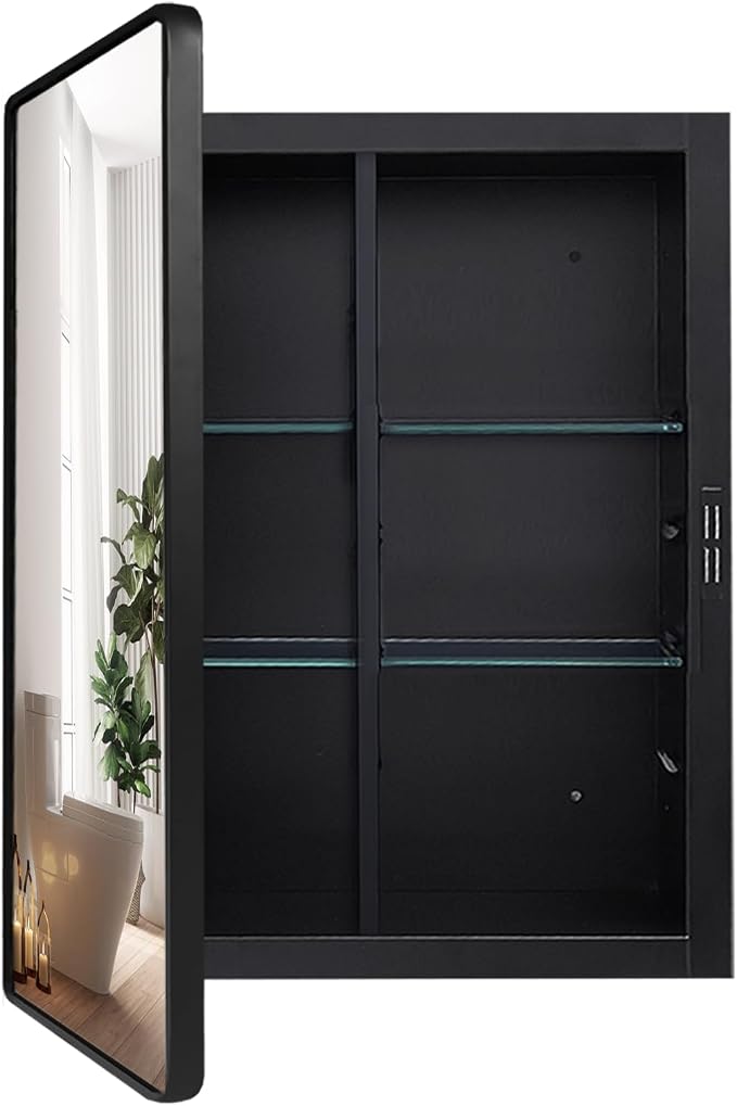 Black Medicine Cabinet 16x20 inch, Bathroom Mirror