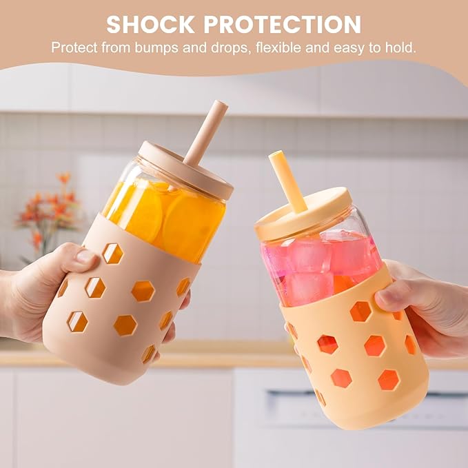 Mrsdry 16 oz Glass Cups with Lids and Straws