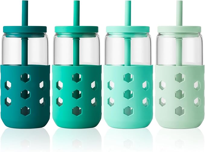 Mrsdry 16 oz Glass Cups with Lids and Straws