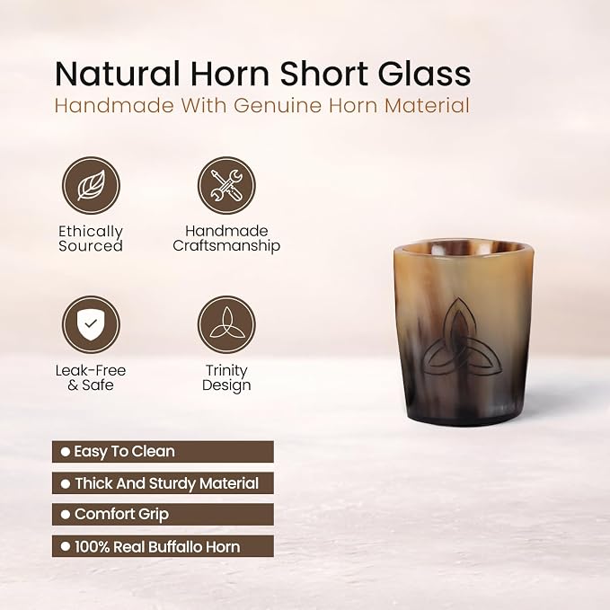 Handicrafts Home Viking Horn Shot Glasses Set of 4, Handmade Natural Ox Horn