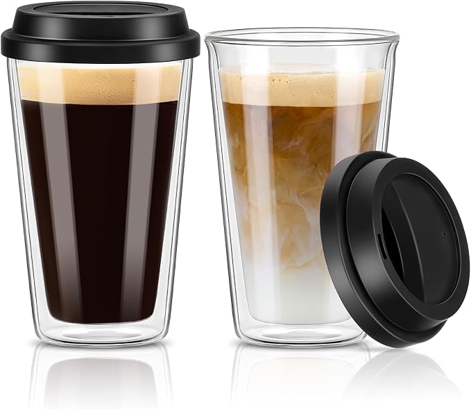 Qipecedm® 2 Packs Double Walled Glass Coffee Mugs