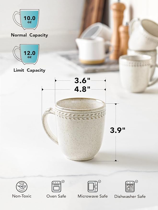 LE TAUCI Coffee Mugs 12 oz, Ceramic Mug Set, Embossment Cups