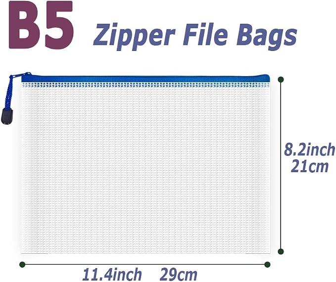 AUSTARK 10 Pcs Zipper File Bags, Waterproof Plastic Mesh Pouch
