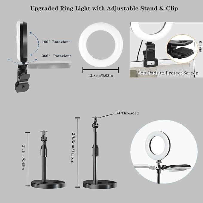 Desk Ring Light with Stand, Amcuke Ring Light with Clip 10W 3000K-6500K